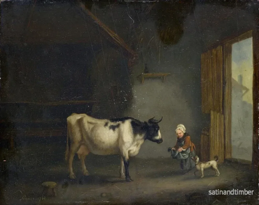Reproduktion av målningen Flicka med en ko i en ladugård - Jacques Albert Senave - Bild 2