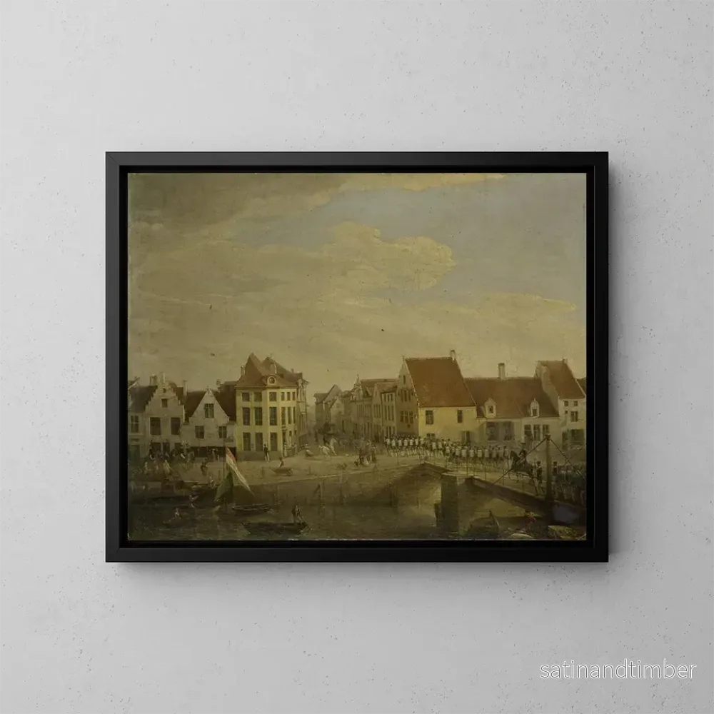 Reproduktion av målningen av holländska trupper som korsar Dendermonde-fästningen – Petrus Christus Reproduktion av målningen av holländska trupper som korsar Dendermonde-fästningen – Petrus Christus
