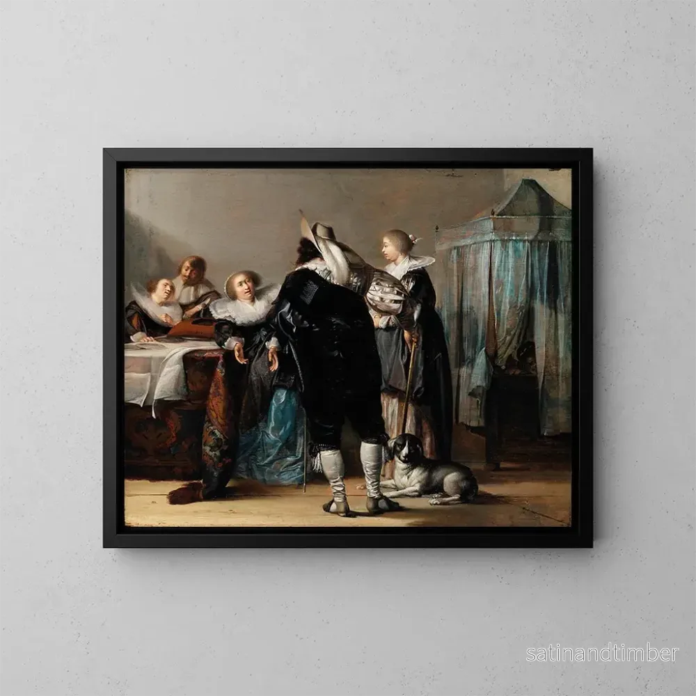 Reproduktion av målningen inomhus med figurer - Pieter Codde