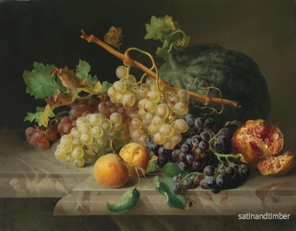 Reproduktion av målningen av naturtavla med granatäpple, druvor och melon - Josef Lauer - Bild 2