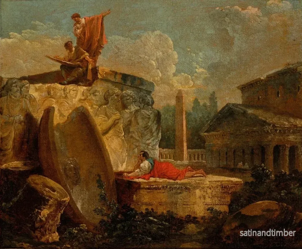 Reproduktion av målningen av tecknare i ett landskap med antika ruiner - Hubert Robert - Bild 2