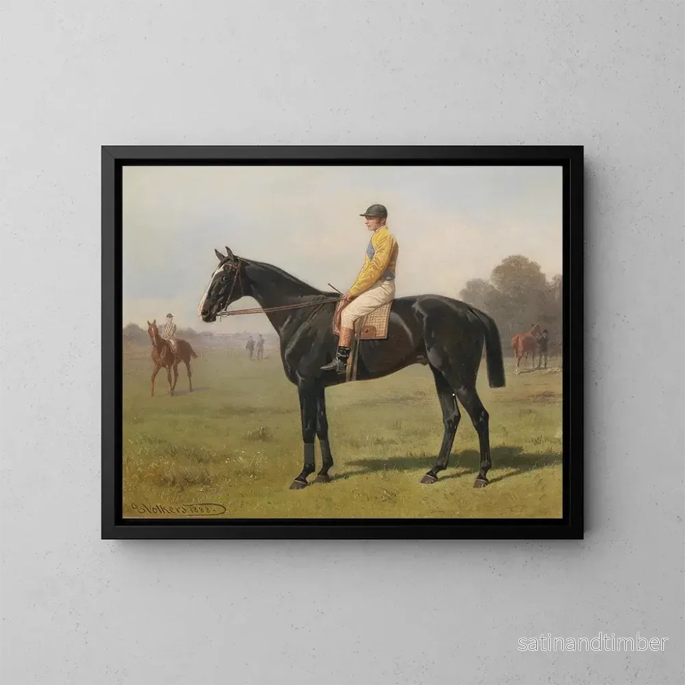 Reproduktion av målningen av häst med jockey - Emil Volkers