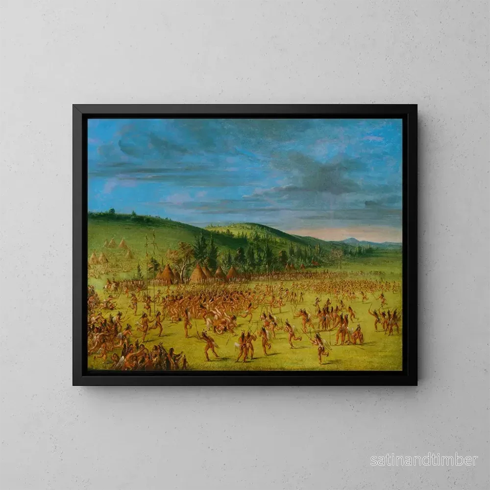Reproduktion av målningen av Choctaw bollspel - George Catlin