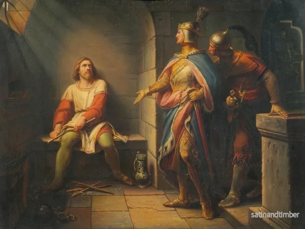 Reproduktion av målningen Ludwig le Bavarois meddelar Frédéric le Beau 1314 om sin frigivning och föreslår honom coprincipatet - Leopold Schulz - Bild 2