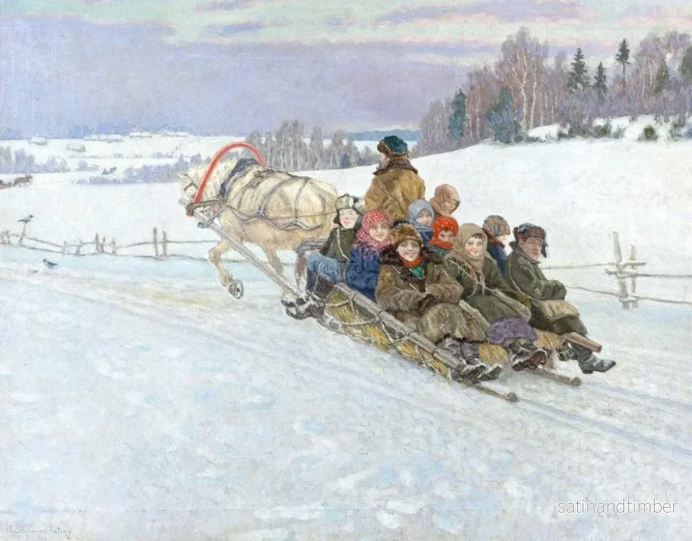 Reproduktion av målningen Promenad med släde i det vintriga Ryssland - Nikolai Bogdanov-Belsky - Bild 2