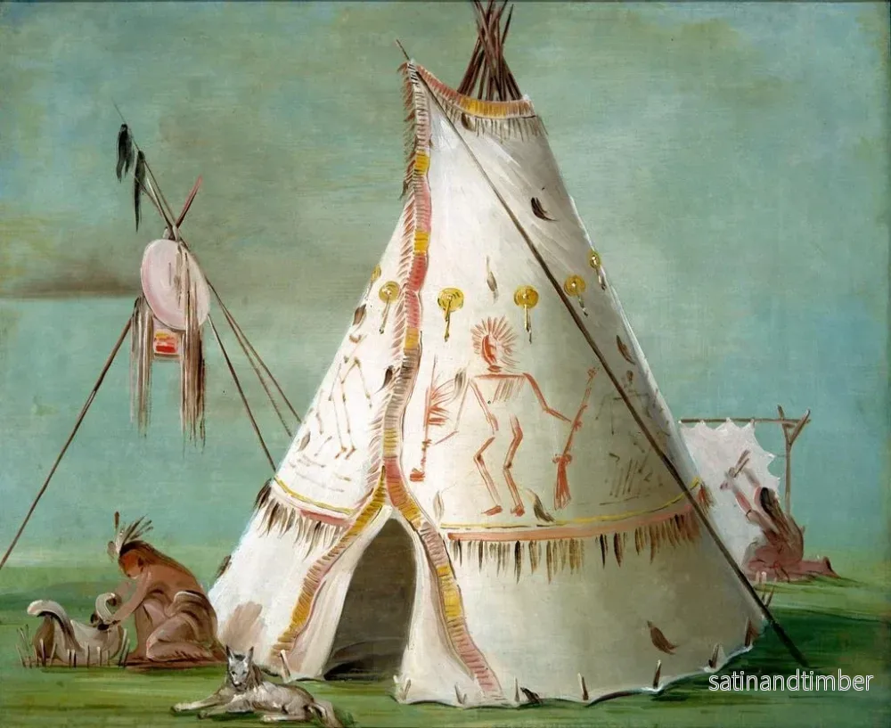 Reproduktion av målningen av Cabane des vingt-cinq peaux de buffle - George Catlin - Bild 2