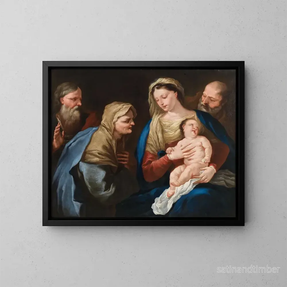 Reproduktion av målningen La Sainte Famille avec saint Joachim et sainte Anne - Ecole Napolitaine