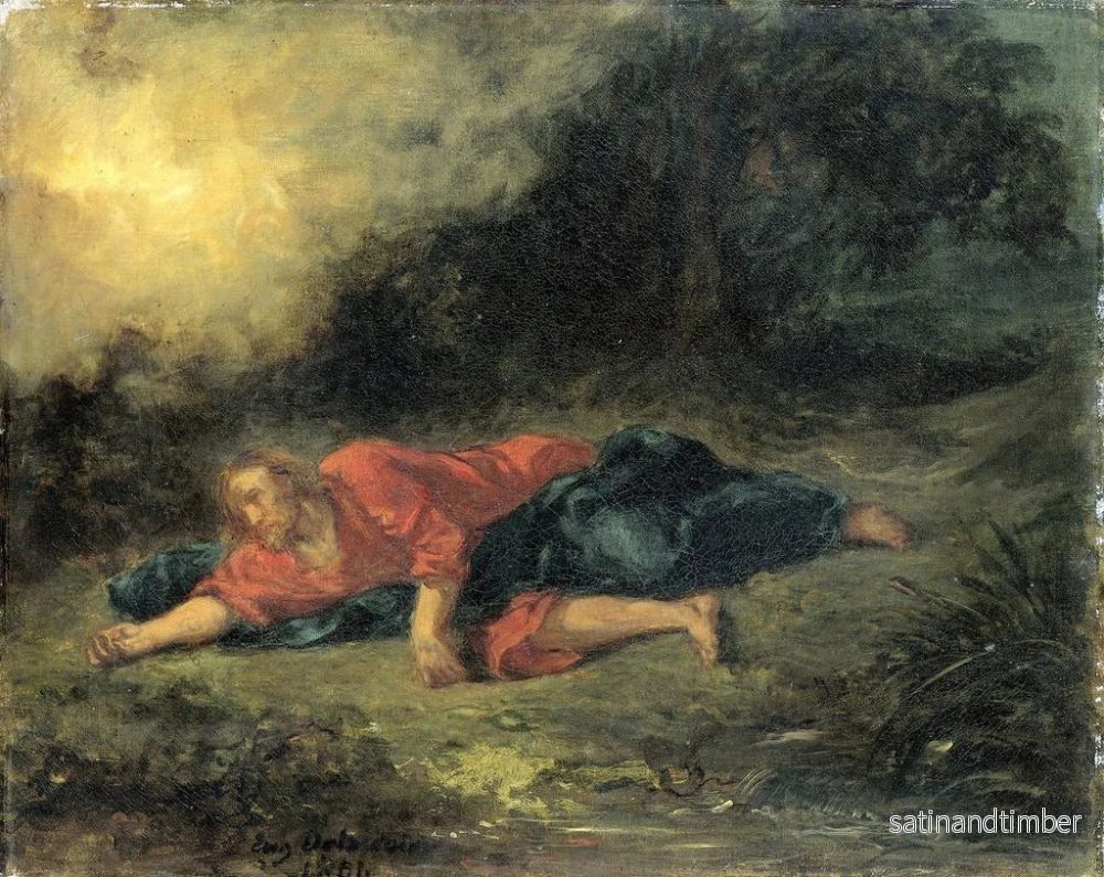 Reproduktion av målningen Längd: 73 cm, Höjd: 92 cm, Material: Olja på duk, Ursprung: Frankrike, År: 1865, Konsttryck av Eugène Delacroix, "L'Agonie dans le jardin" - Bild 2