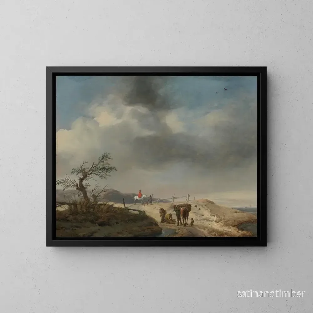 Reproduktion av målningen Landskapsbild av sanddyner med figurer - Philips Wouwerman
