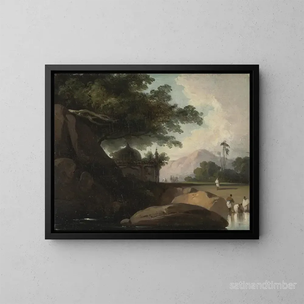 Reproduktion av målningen Landskap med tempel i Indien - George Chinnery