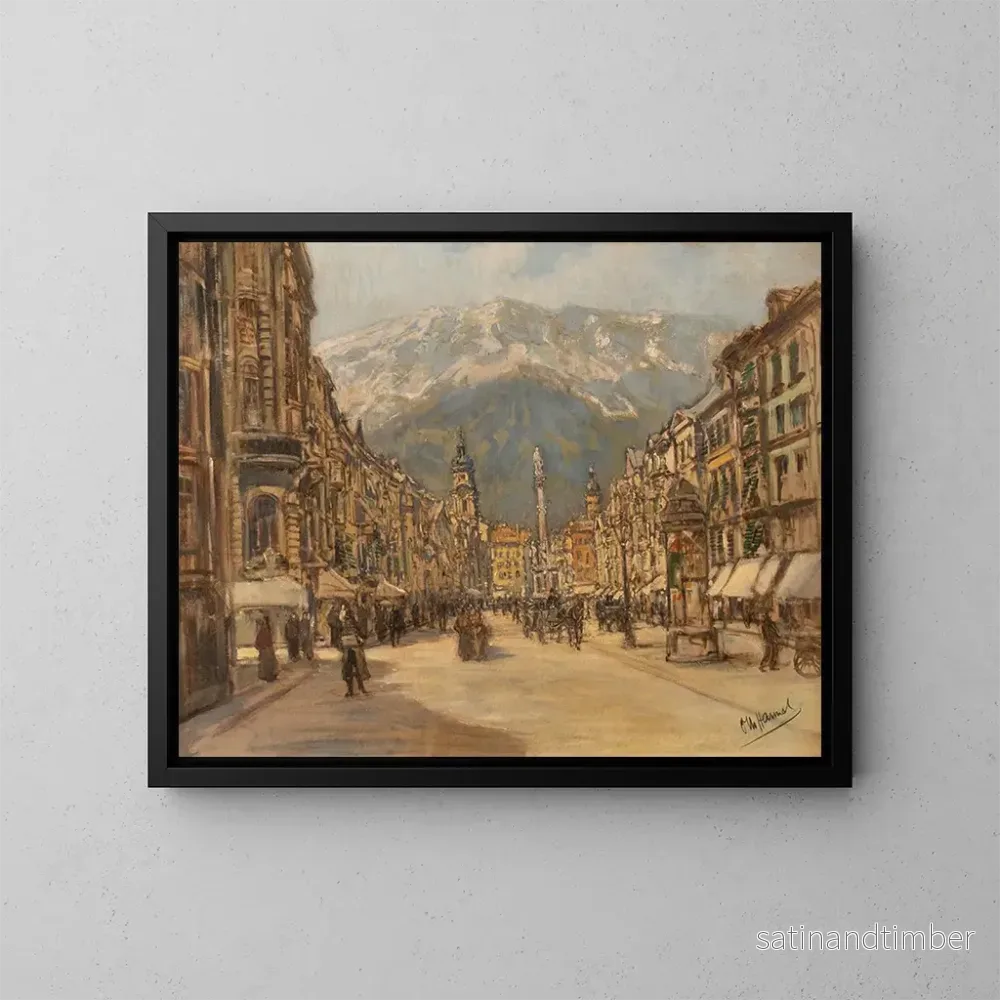 Reproduktion av målningen Vue d'Innsbruck sur la rue Marie-Thérèse - Otto Hamel