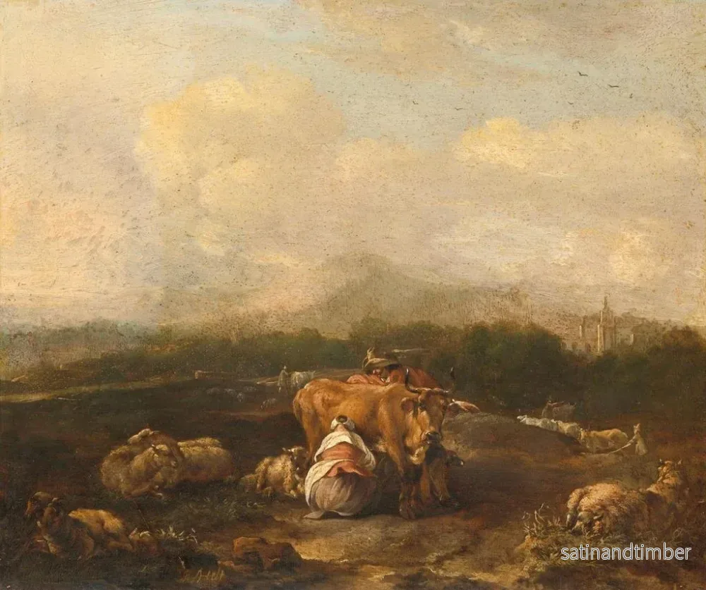 Reproduktion av målningen av italiensk landskapsmålning med boskap - Nicolaes van Helt Stockade - Bild 2