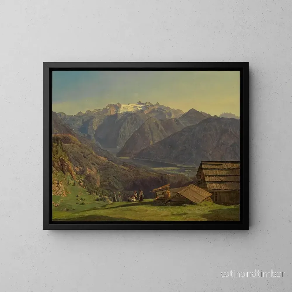 Reproduktion av målningen Vue du Dachstein avec le lac Hallstätter depuis le Hütteneckalpe près d’Ischl – Ferdinand Georg Waldmüller Reproduktion av målningen Vue du Dachstein avec le lac Hallstätter depuis le Hütteneckalpe près d’Ischl – Ferdinand Georg Waldmüller