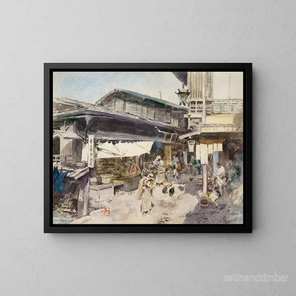 Reproduktion av målningen av gatubild i Ikao, Japan - Robert Frederick Blum