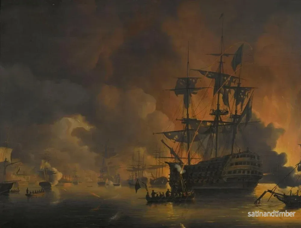 Reproduktion av målningen L'incendie sur kajerna i Alger strax efter början av bombningen av den anglo-holländska flottan, 27 augusti 1816 - Nicolaas Baur - Bild 2