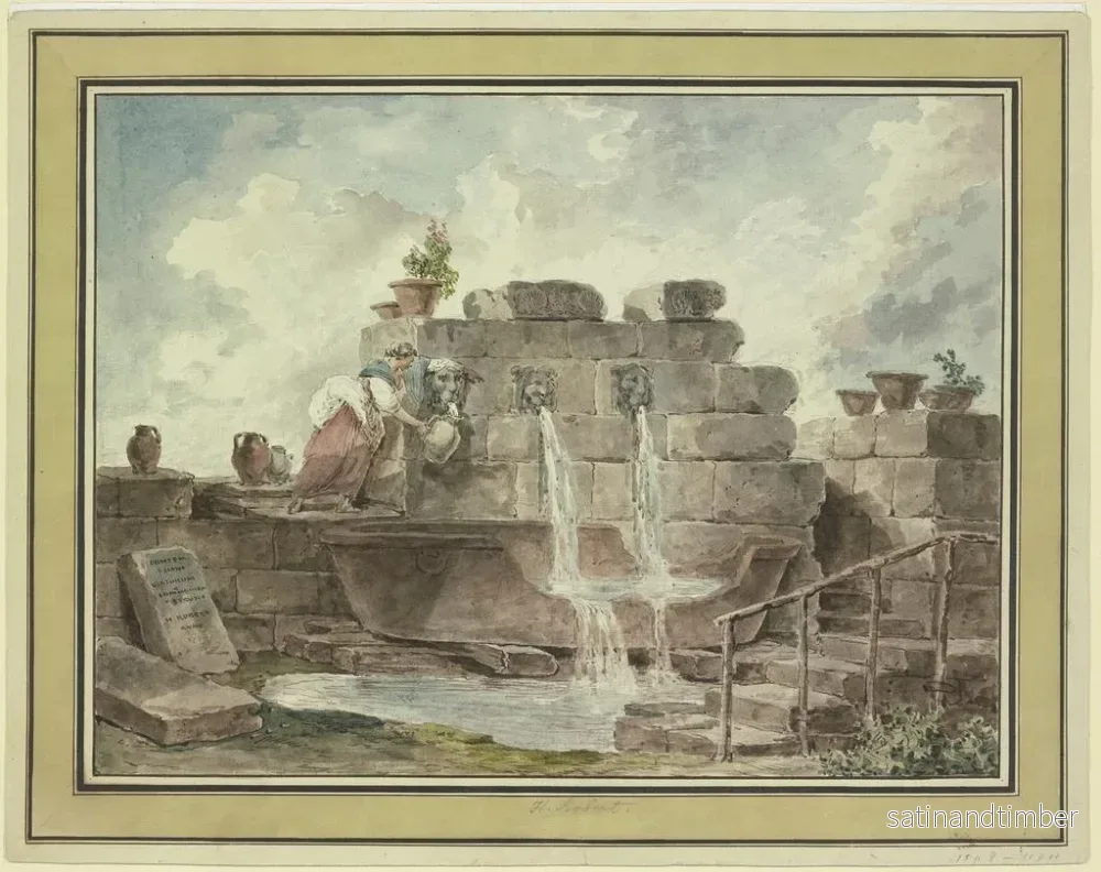Reproduktion av målningen En romersk fontän med en kvinna som samlar vatten - Hubert Robert - Bild 2