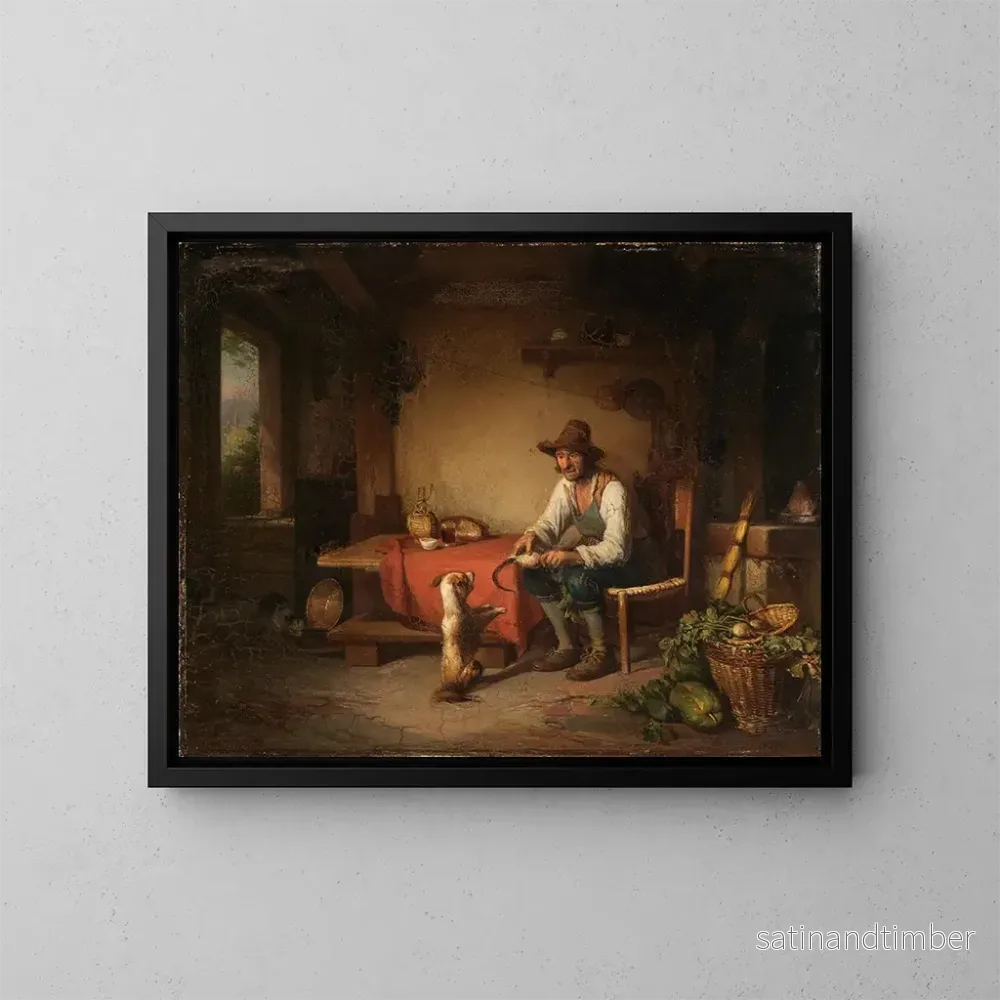 Reproduktion av målningen Italienska bondgårdar som leker med en hund – Johann Baptist Kirner Reproduktion av målningen Italienska bondgårdar som leker med en hund – Johann Baptist Kirner