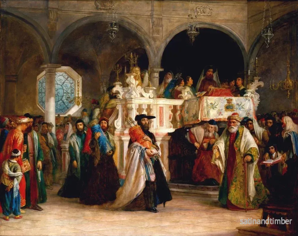 Reproduktion av målningen La fête de la réjouissance de la Loi à la synagogue de Livourne en Italie - Solomon Alexander Hart - Bild 2