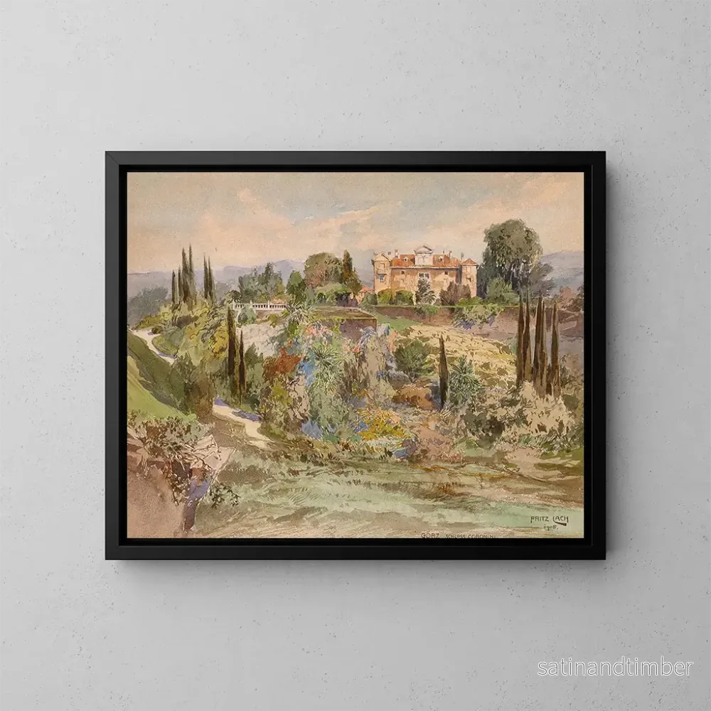 Reproduktion av målningen Vue du château de Cronberg au palais Coronini à Goritz - Fritz Lach