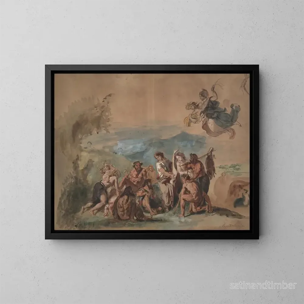 Reproduktion av målningen Orfeus som bringar civilisation till de barbari förfäderna hos grekerna - Eugène Delacroix