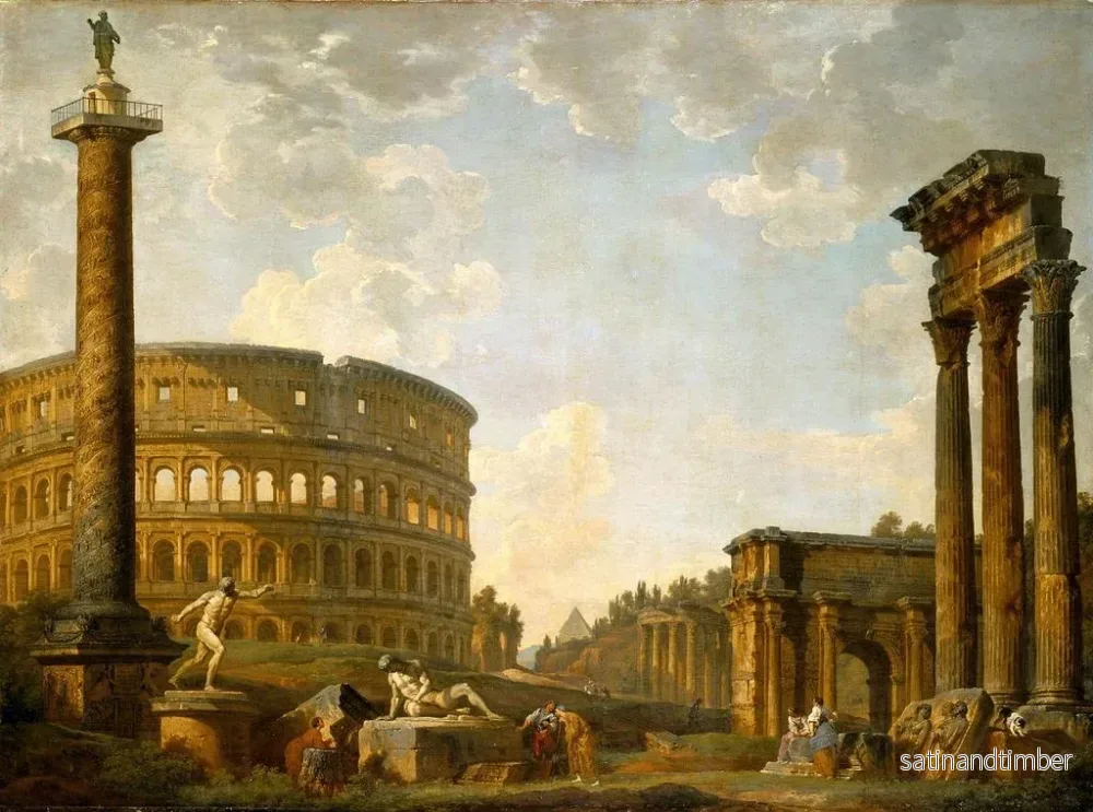 Reproduktion av målningen Caprice romain: Le Colisée et autres monuments - Giovanni Paolo Panini - Bild 2