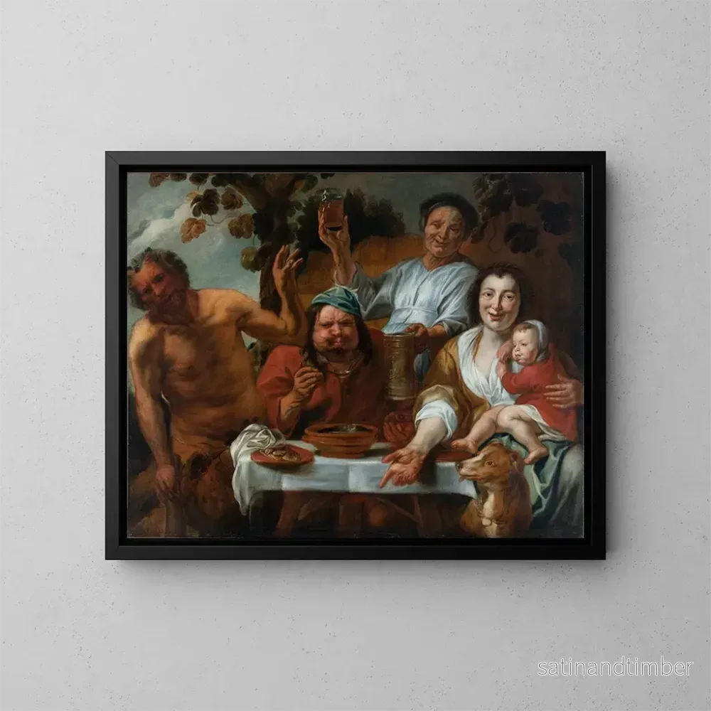 Reproduktion av målningen Le satyre et le paysan - Ecole de Jacob Jordaens