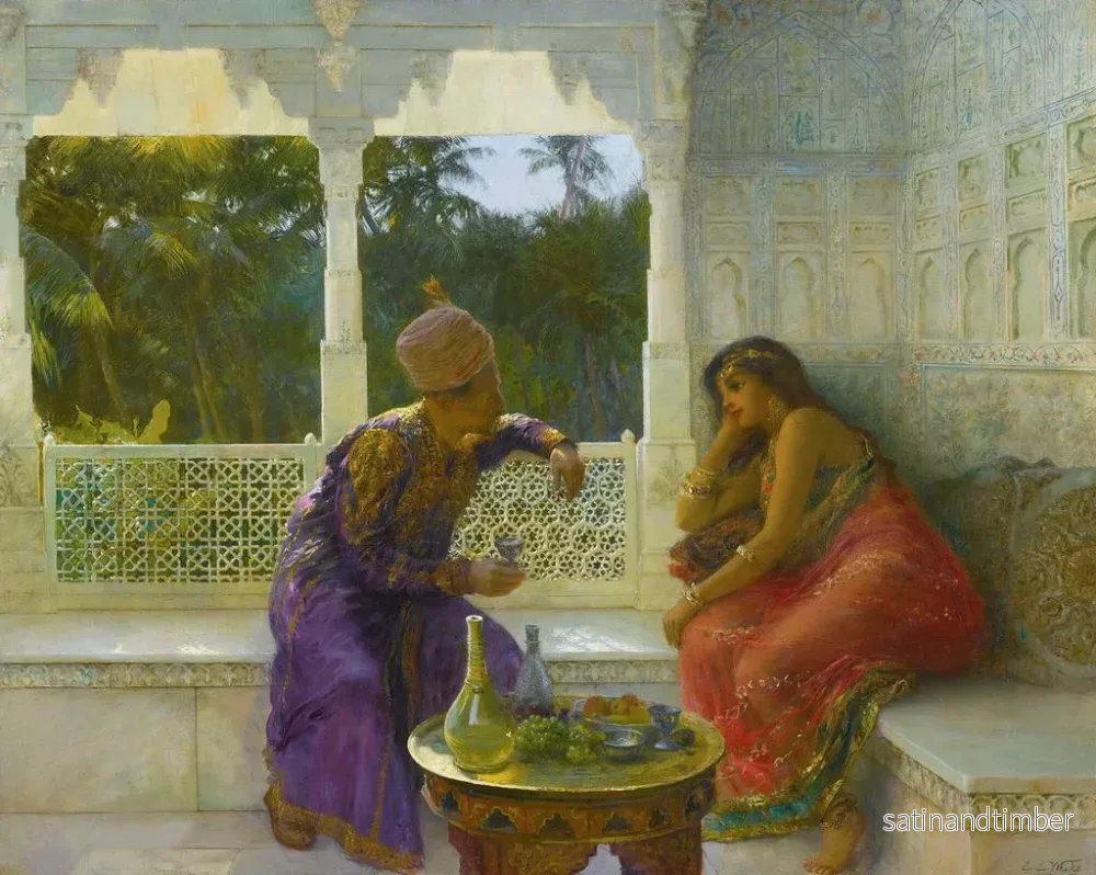 Reproduktion av målningen Figurer i ett interiör med trädgård av palmer bortom - Edwin Lord Weeks - Bild 2
