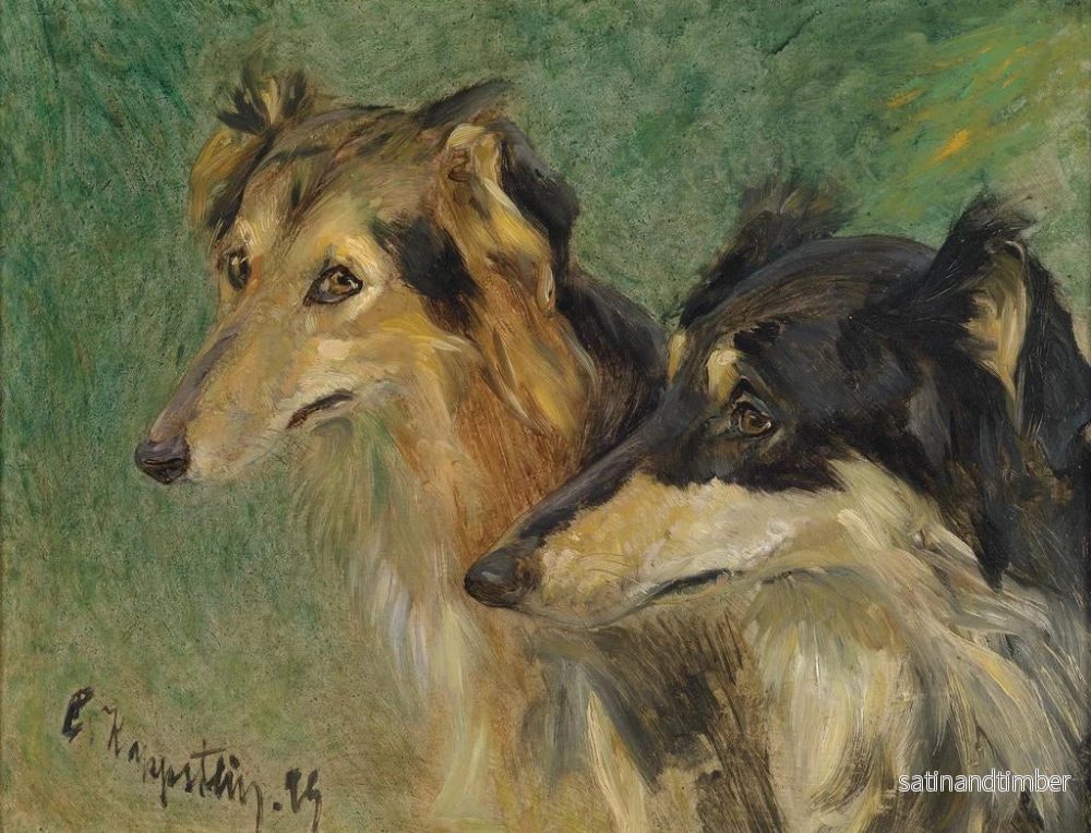 Reproduktion av målningen Porträtt av två borzoi hundar - Carl Friedrich Kapstein - Bild 2