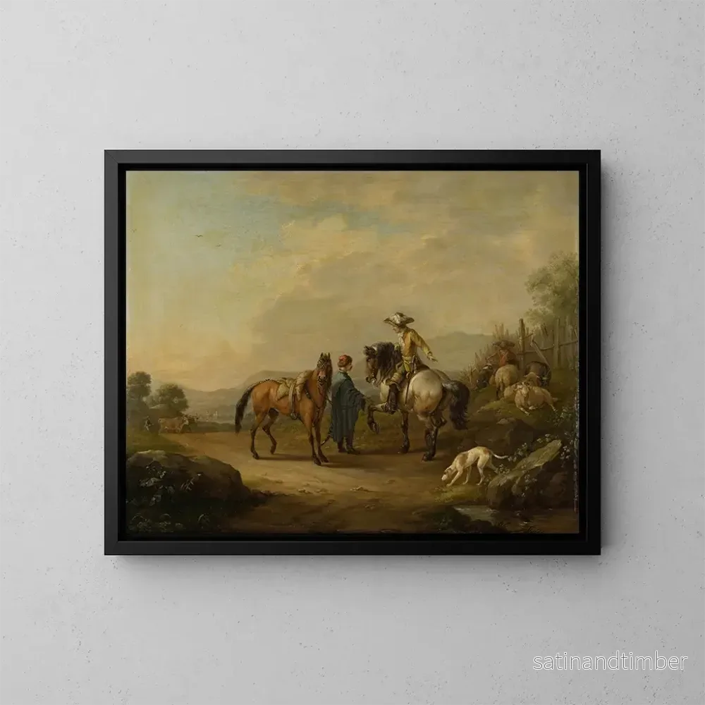 Reproduktion av målningen En gentleman på hästryggen med sin hästskötare - Johann Georg Pforr