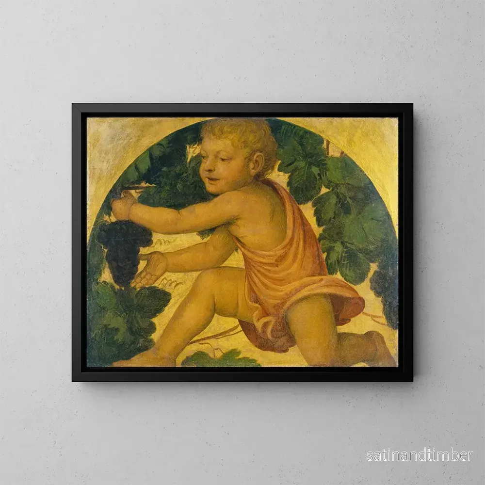 Reproduktion av målningen Putto som plockar druvor - Bernardino Luini