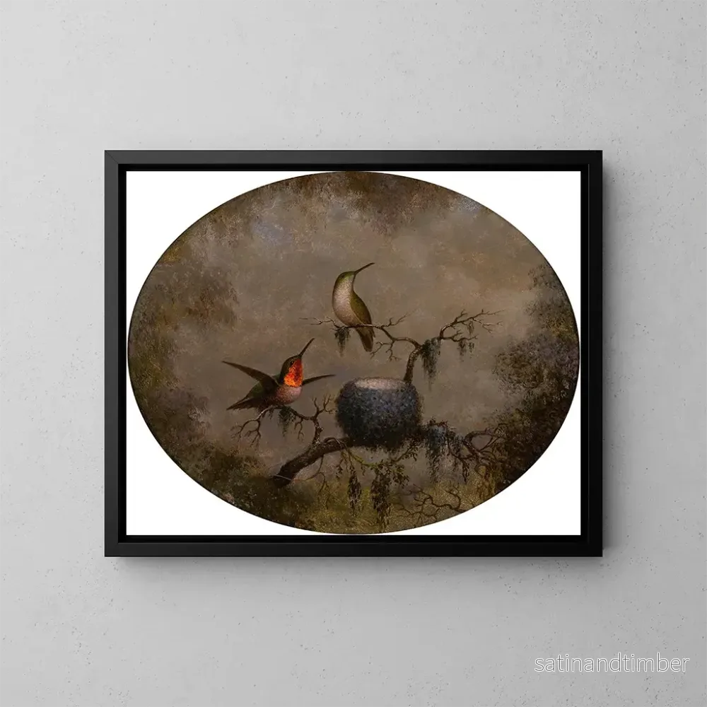 Reproduktion av målningen Kolibris och deras bo - Martin Johnson Heade