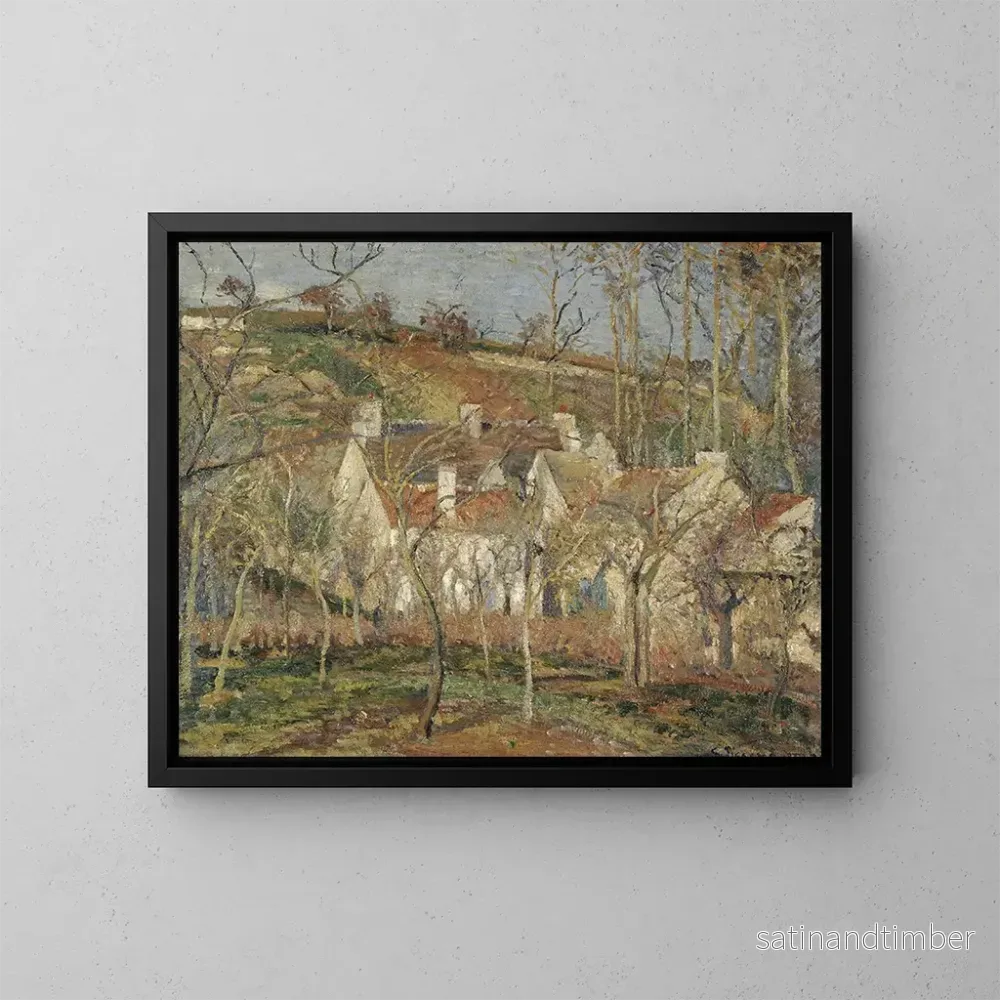 Reproduktion av målningen Hörn av by under snö med röda tak - Camille Pissarro