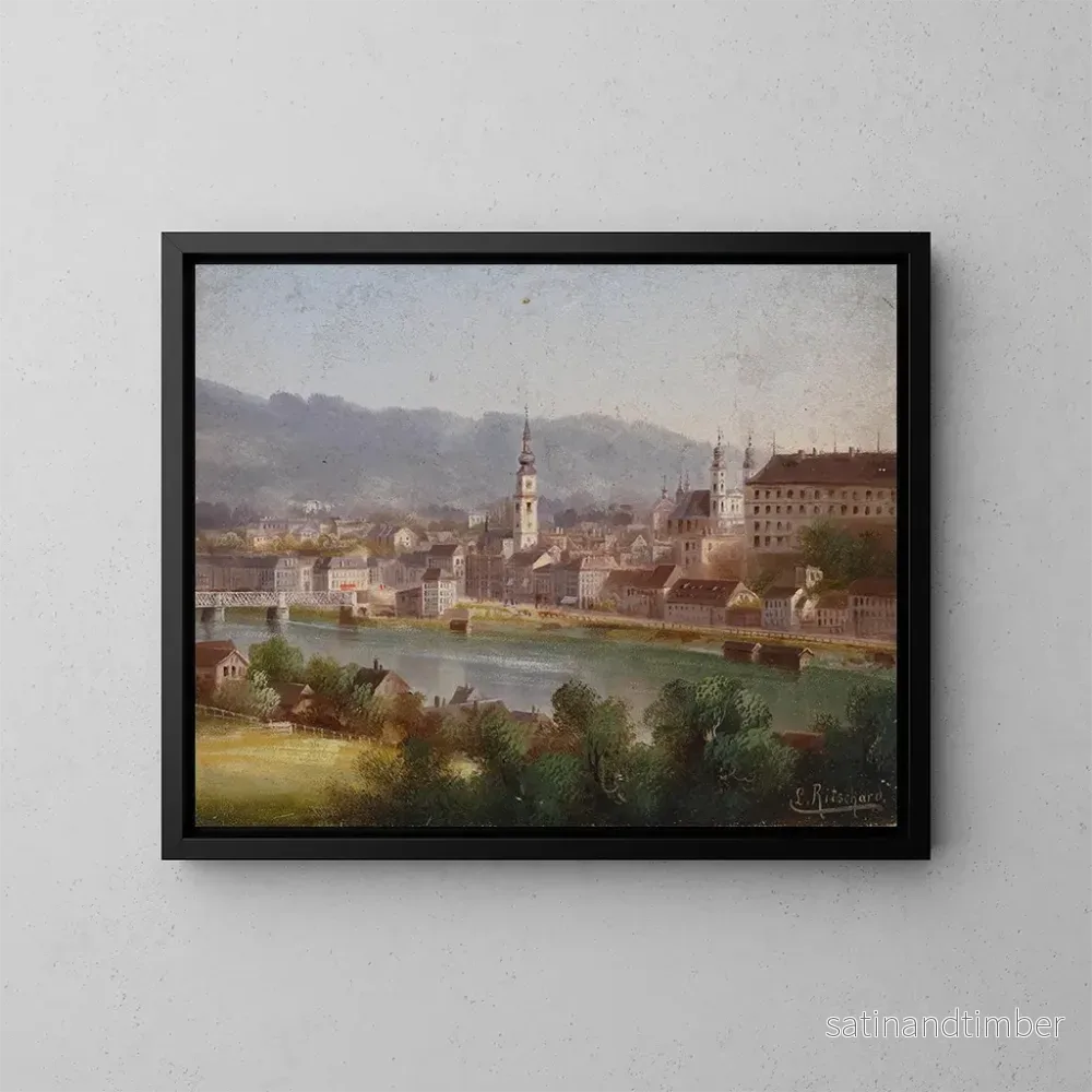 Reproduktion av målningen Vue sur Linz – Hubert Sattler Reproduktion av målningen Vue sur Linz – Hubert Sattler
