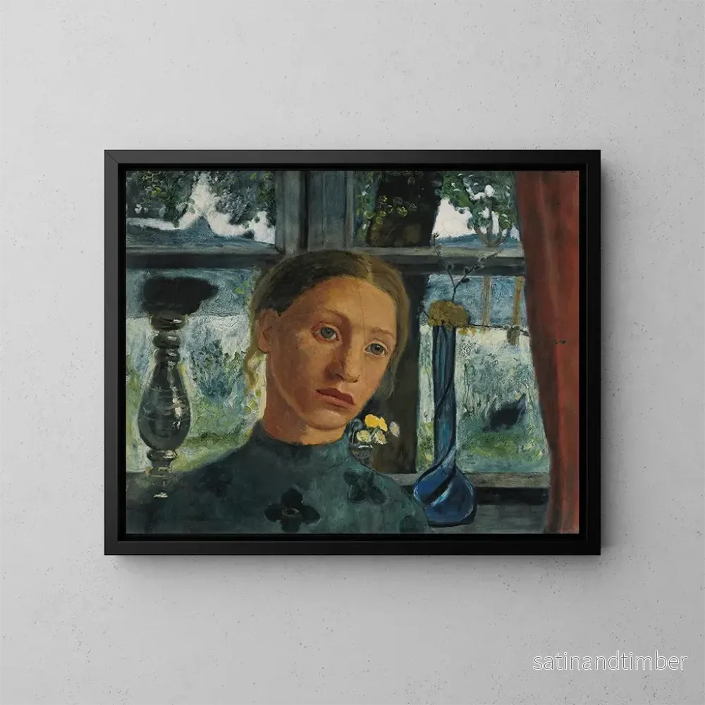 Reproduktion av målningen av flickhuvud framför ett fönster - Paula Modersohn-Becker