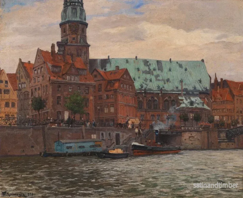 Reproduktion av målningen av utsikten över kyrkan Saint-Catherine i Hamburg - Friedrich Kallmorgen - Bild 2