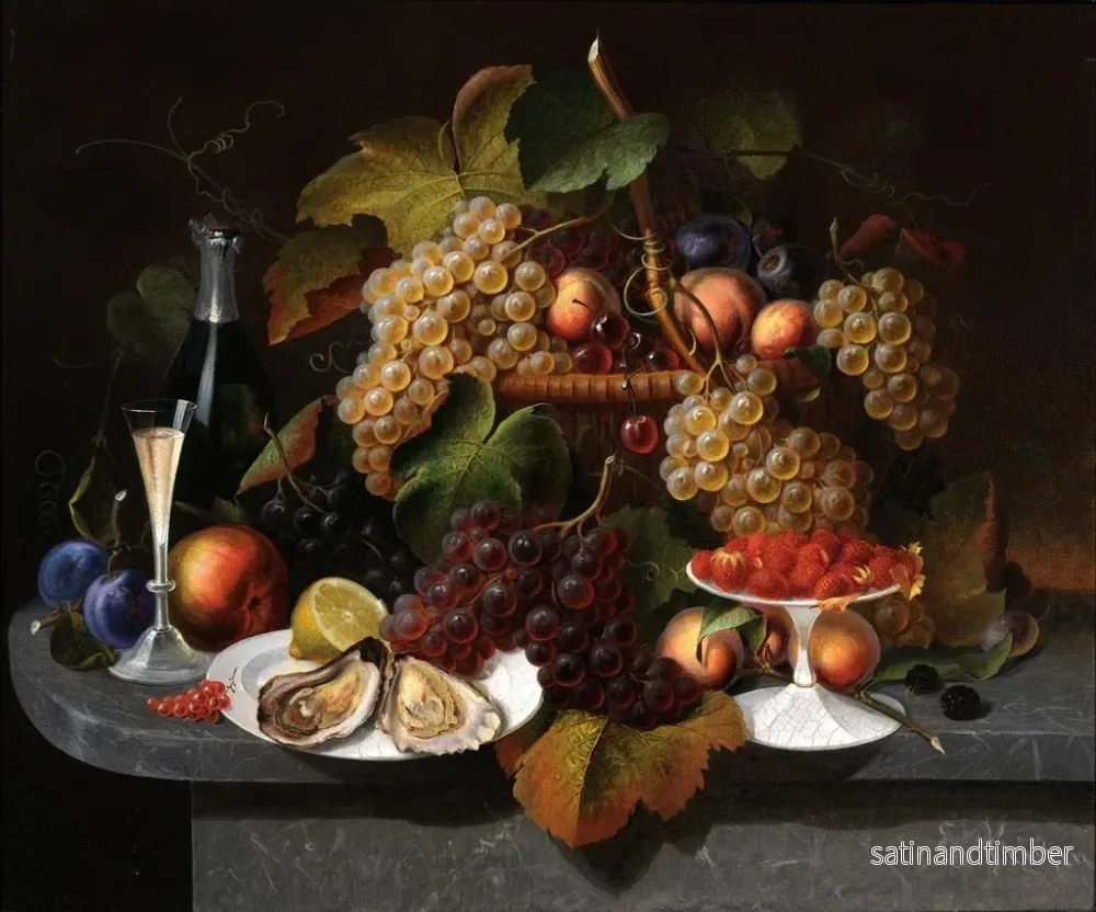 Reproduktion av målningen av naturtavla med frukter, ostron och vin - Everhardus Kuhl - Bild 2