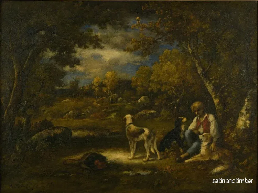 Reproduktion av målningen Pojke med sina hundar i en skog - Narcisse Virgile Diaz de la Peña - Bild 2