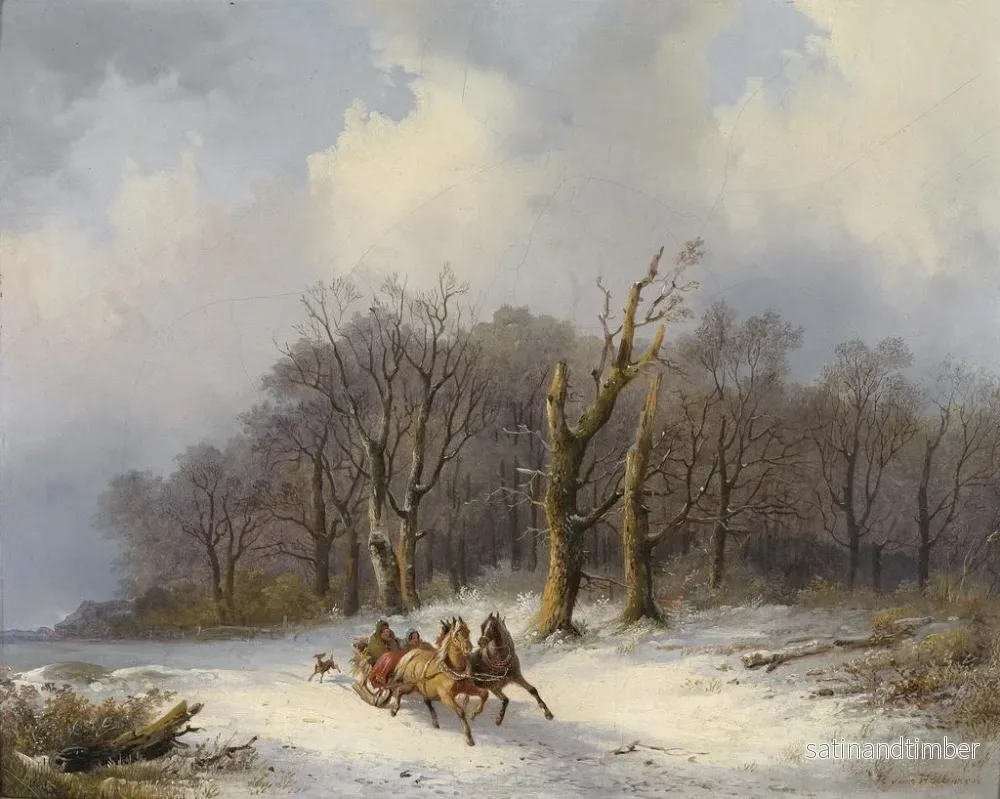 Reproduktion av målningen vinterlandskap med hästdraget släde - Remigius Adrianus van Haanen - Bild 2