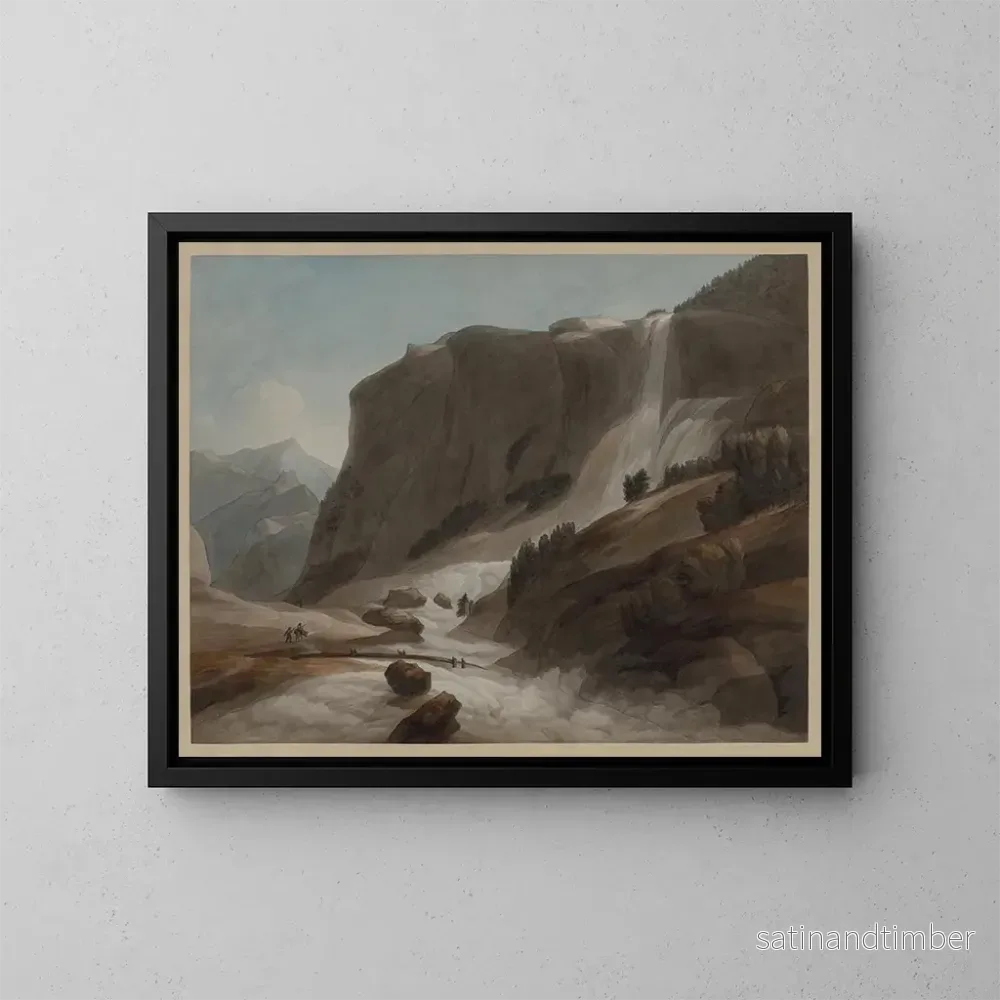 Reproduktion av målningen Cascade mellan Chiavenna och berget Splügen - Francis Towne