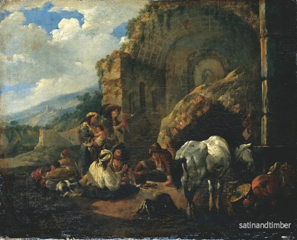 Reproduktion av målningen av lägret för romska i en romersk ruin - Johann Heinrich Roos - Bild 2