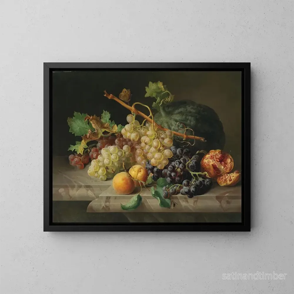 Reproduktion av målningen av naturtavla med granatäpple, druvor och melon - Josef Lauer