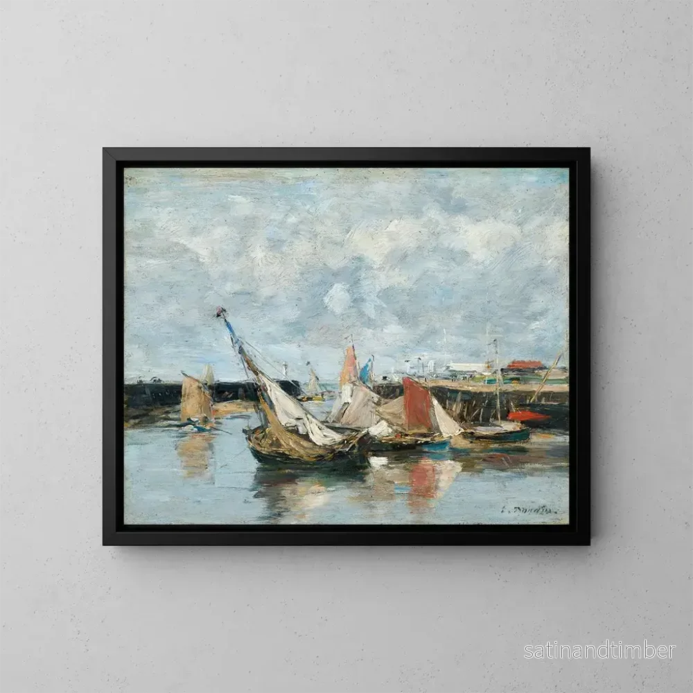 Reproduktion av målningen av båtar i Trouville, ebb - Eugène Boudin