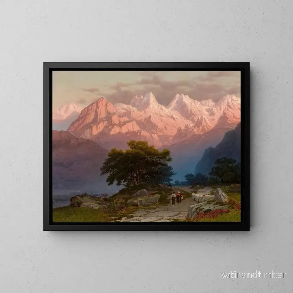 Reproduktion av målningen Landskapsbild av berg med personer - Józef Marszewski