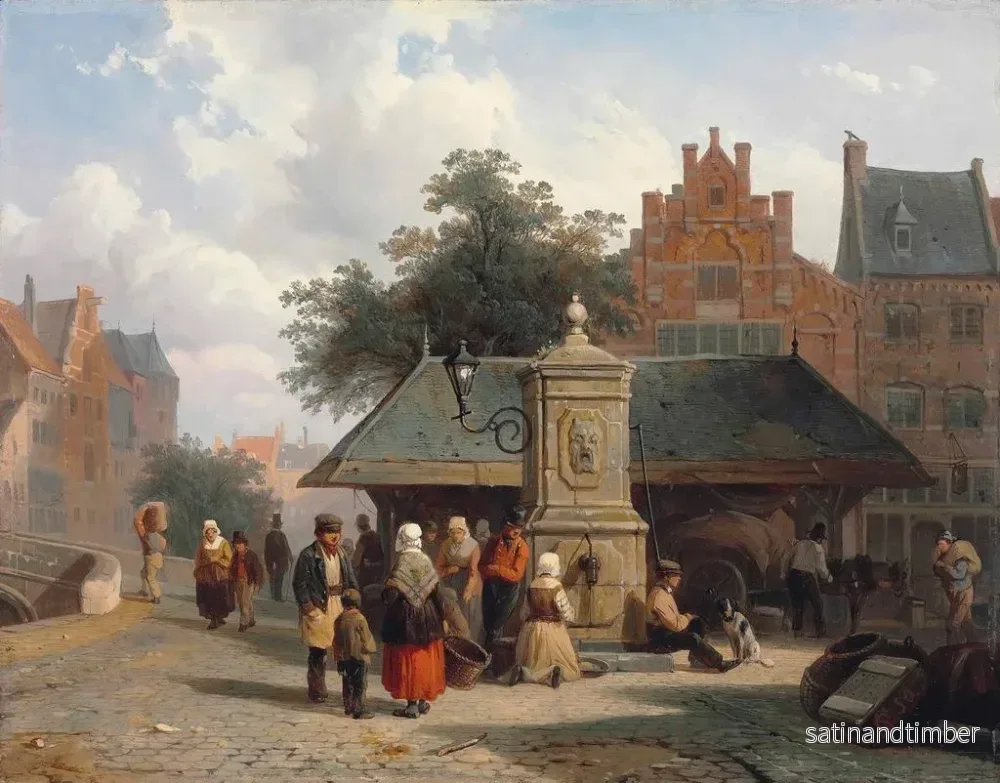 Reproduktion av målningen vid brunnen i ett nederländskt stadstorg - Cornelis Springer - Bild 2
