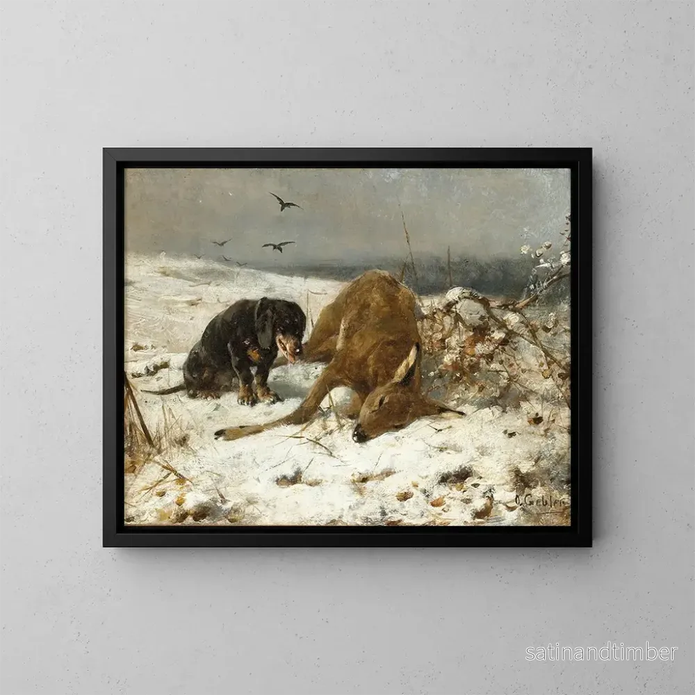 Reproduktion av målningen En hund med en död hjort - Otto Gebler