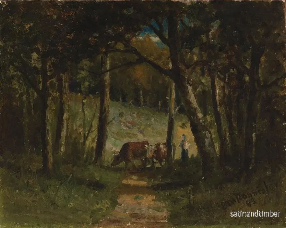 Reproduktion av målningen av Oidentifierade kor på en väg i skogen - Edward Mitchell Bannister - Bild 2