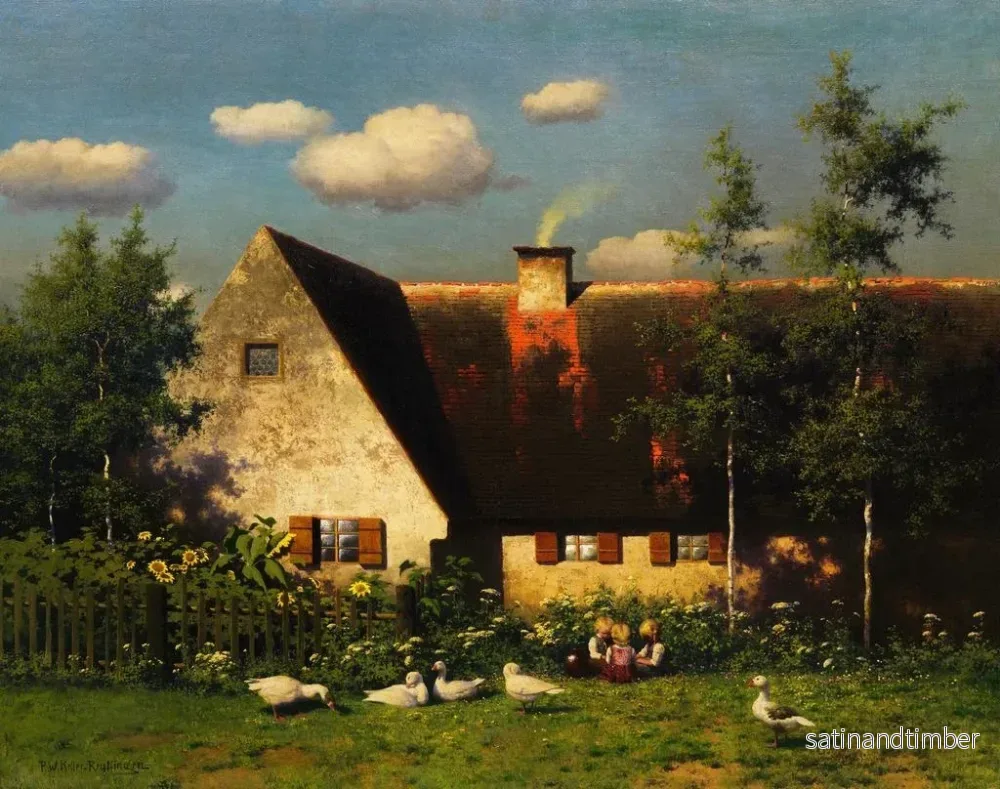 Reproduktion av målningen Barn som leker och änder framför gården - Paul Wilhelm Keller-Reutlingen - Bild 2