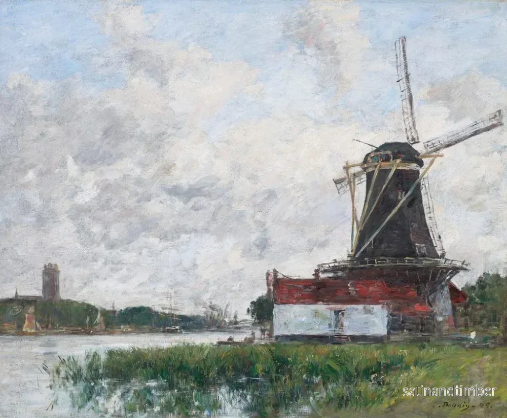 Reproduktion av målningen av kvarn vid Meuse-floden i Dordrecht - Eugène Boudin - Bild 2