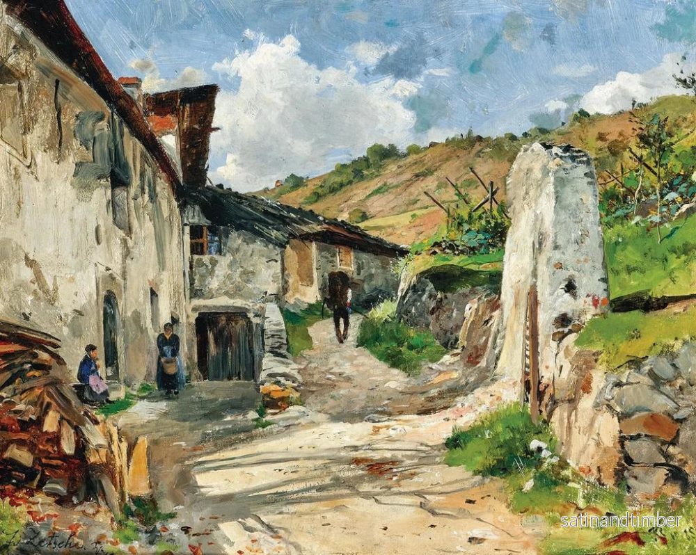 Reproduktion av målningen av Wachau-regionen, en väg till en vingård nära en by - Eduard Zetsche - Bild 2