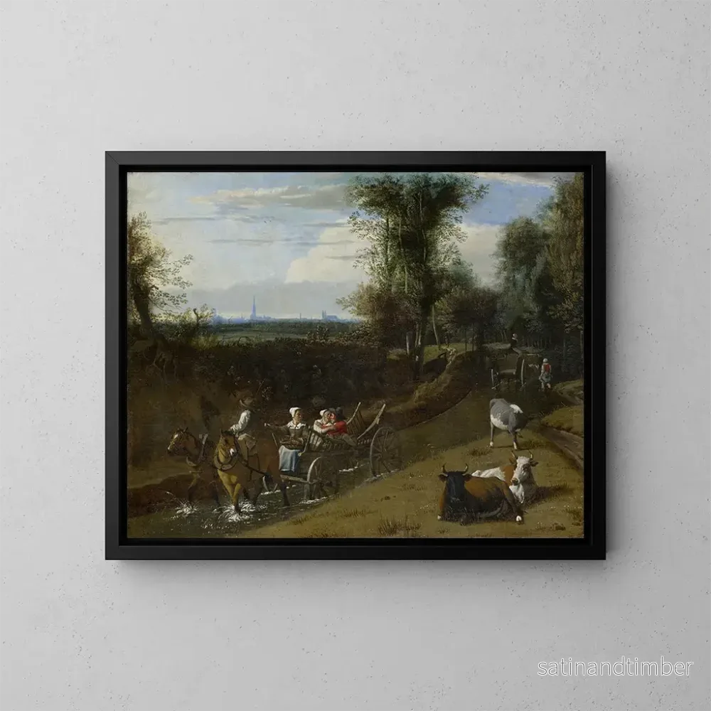 Reproduktion av målningen Carrosse dans un lit de rivière - Jan Siberechts